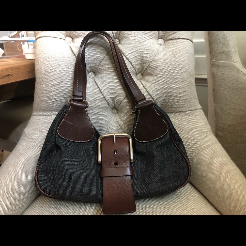 Authentic Prada denim and leather bag